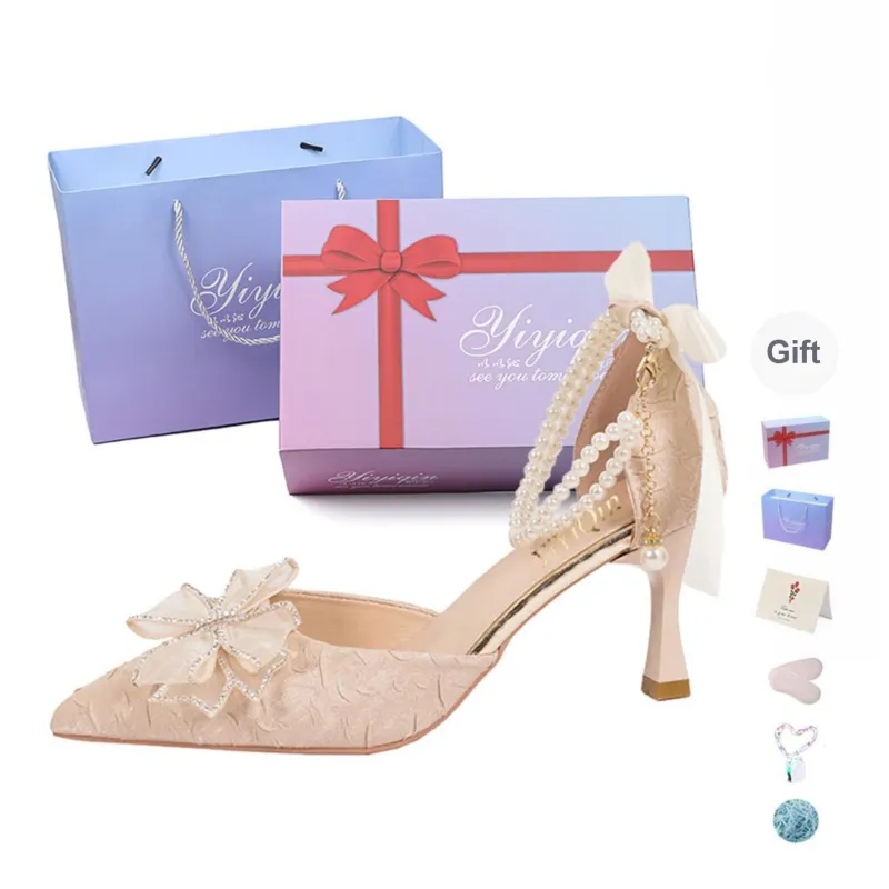 Take The Qin Slim Heel High Heels Women's Champagne-16