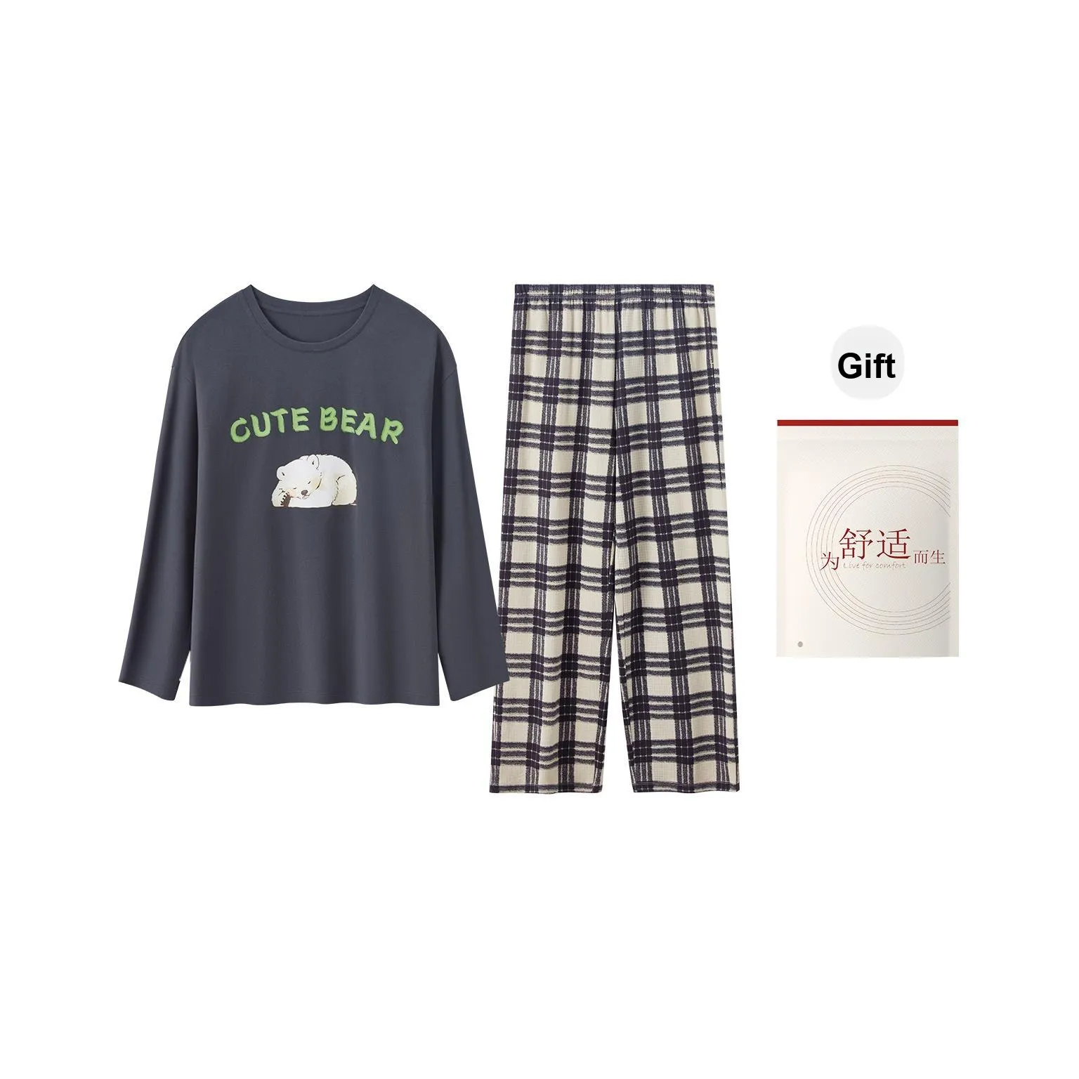 Пижамный комплект Red Beans At Home для весны и осени женский темно-серый