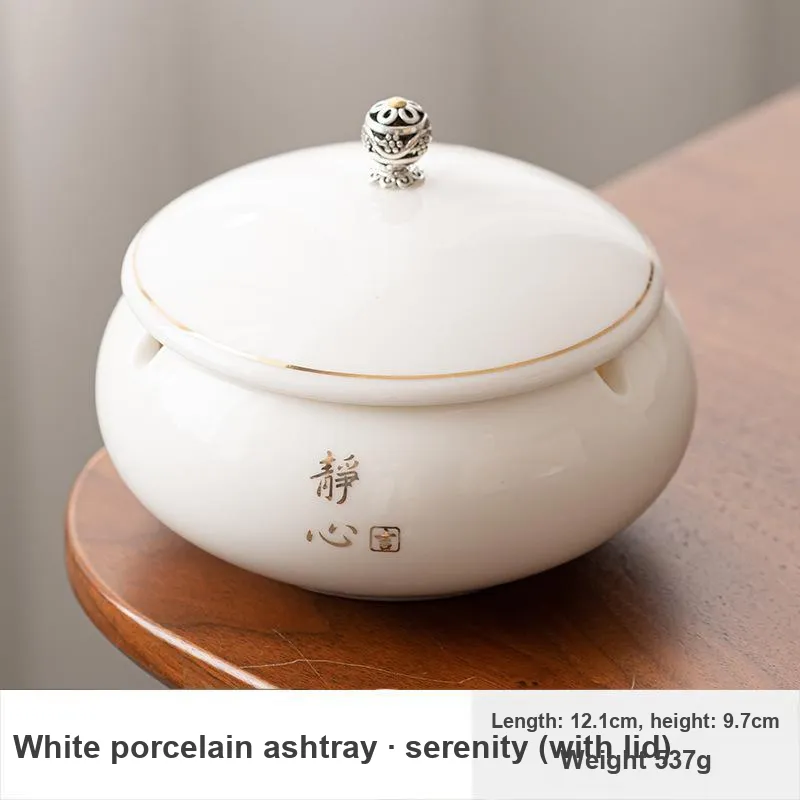 KERPA Chinese Style Modern Luxury Premium White Porcelain Ashtray With Lid To Prevent Flying Ash-3