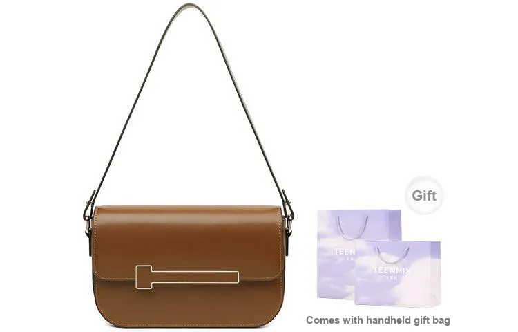 Teenmix Cow Leather Tofu Bag Small Square Bag Underarm Crossbody Bag, Shoulder Bag Regular Women's Brown/Black/Red-13