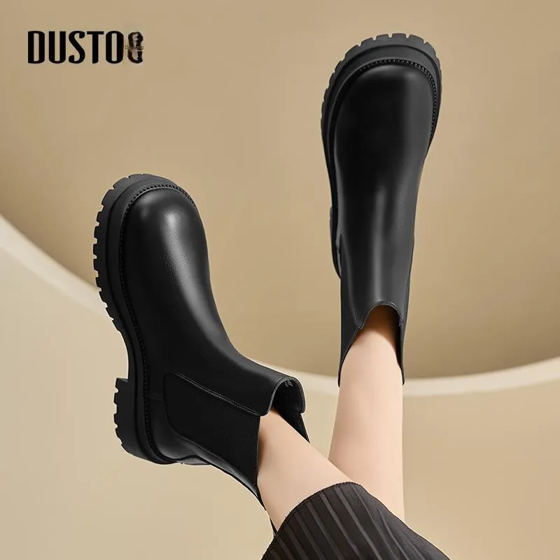 DUSTO Short Trendy Charm Elegant Chelsea Boots 4.8CM Women's Black-2