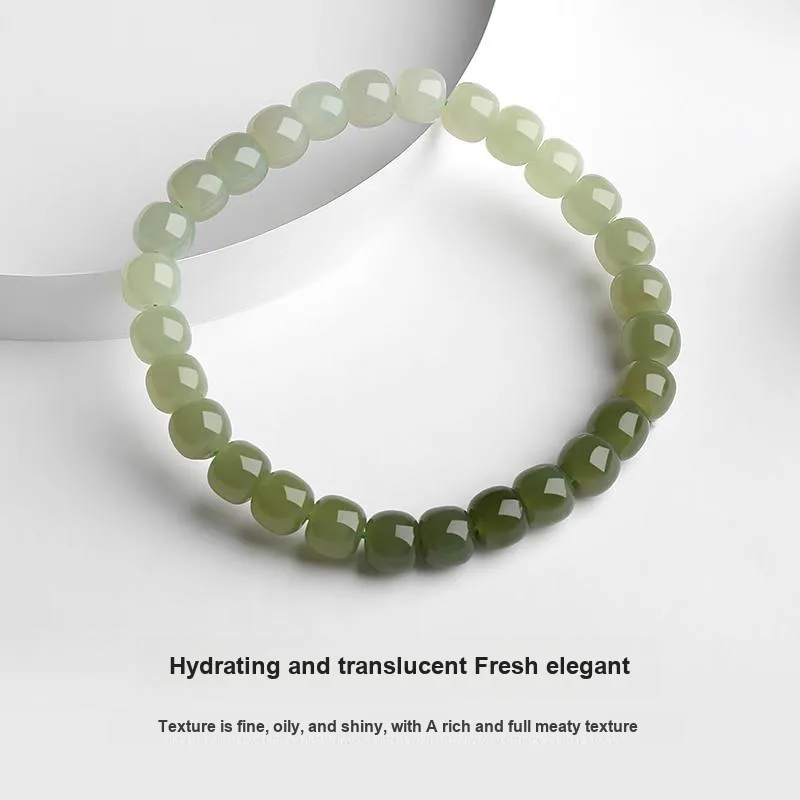 QIAOWUQIAONV Beaded Bracelet Hand Accessory Pale Greenish White Jade Women's-2