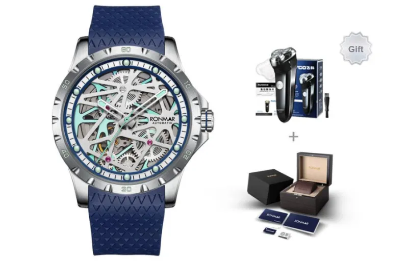 RONMAR Vanishing Sky Collection Automatic Mechanical Movement Rubber Strap Watch Men's Watches Cut Out Dial-2