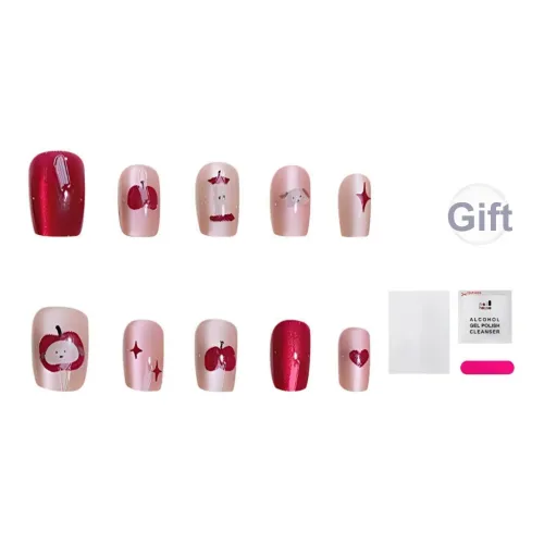 JIABITU Apple Lambskin False Nail Short LADDER Solid Color Smudge Cute 14mm