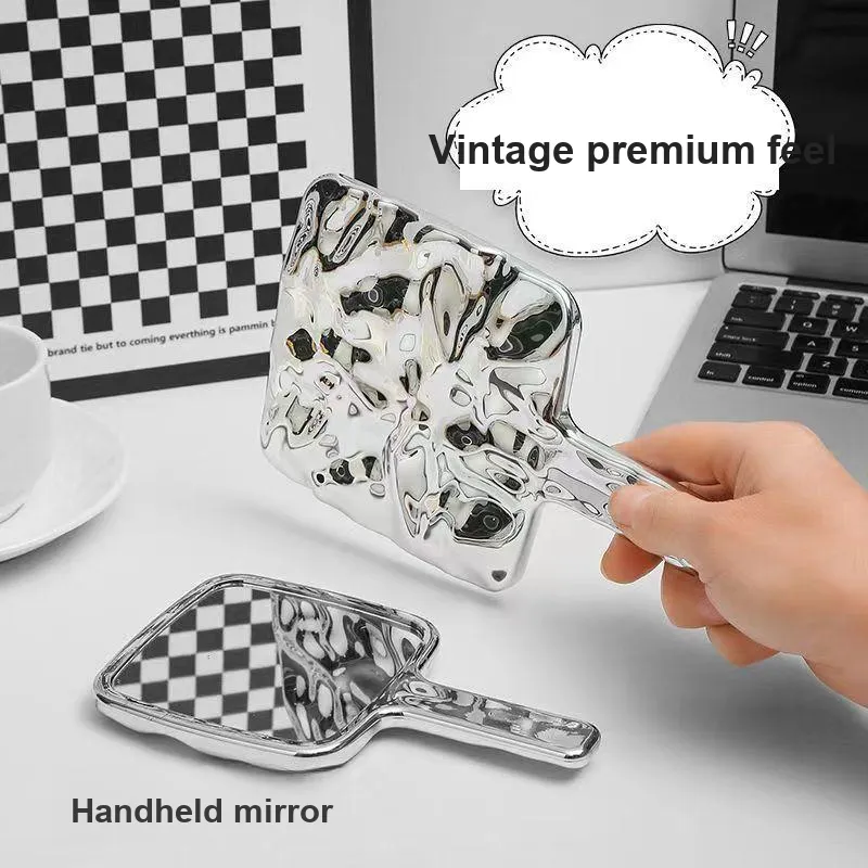 Future Maple Water Ripple Silver Handheld Makeup Mirror Princess Home Style On The Go Dormitory Controller-4