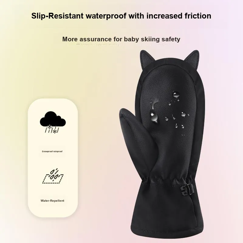 KUFUN Ski Gloves Windproof And Waterproof Two-Finger Pinch Winter Outdoor Sports Cycling Mittens Kids'-3