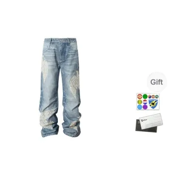 YADcrew Jeans Unisex Free Custom Badge Set Blue