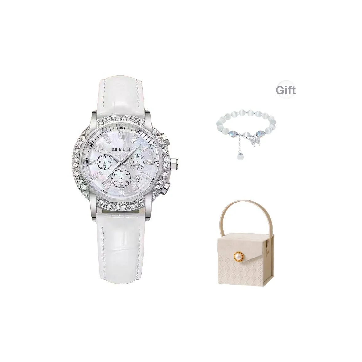 BAOGELA Dreamy Goddess Collection Кварцевый механизм Кожаный ремешок Часы Женские Белый циферблат