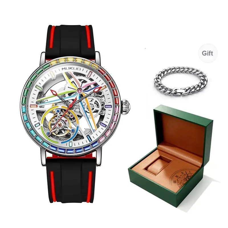 MUKUO Cool Play Collection Automatic Mechanical Movement Silicone Strap Watch Men's Watches Cut-Out Dial-10