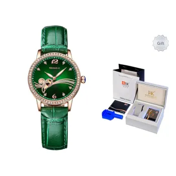 WSK Automatic Mechanical Movement Cowhide Strap Watch Women's Watch Green Dial