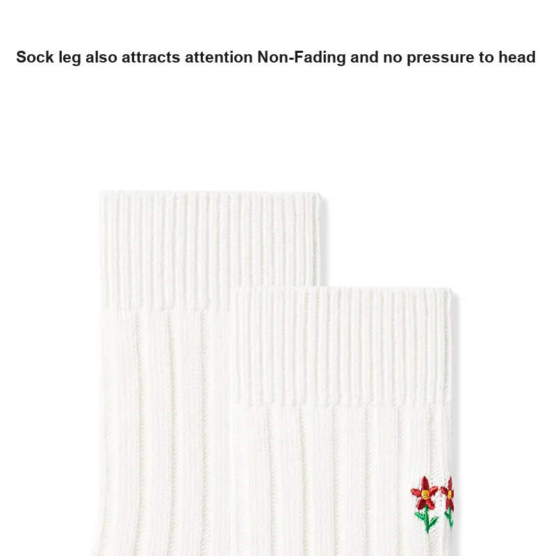 Primeet Mid Calf Socks Women's 1 Pack White Small Flower-2