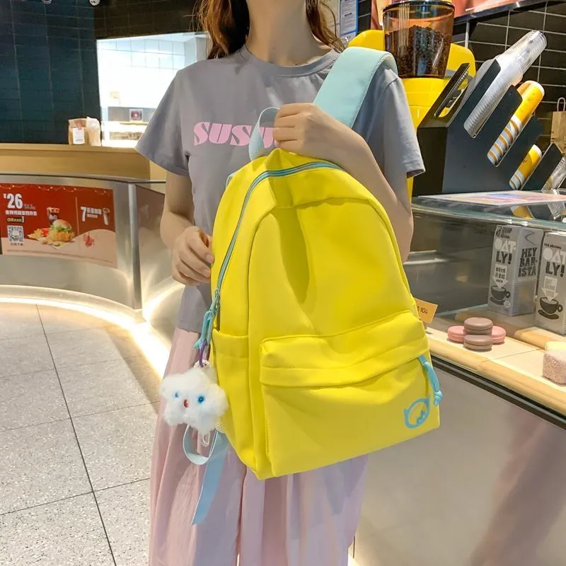 Vack Nylon Backpack Unisex White/Black/Yellow/Blue-11
