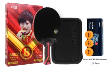 DHS H Collection 8 Star Ping Pong Paddles All Wood With Carbon Fiber Red/Black Set