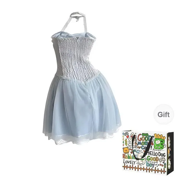 ZVJH Sleeveless Dresses Women's Blue Shopping Bag Included-1