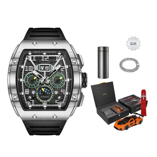 GEYA Automatic Mechanical Movement Silicone Strap Watch Men's Watches Black Dial