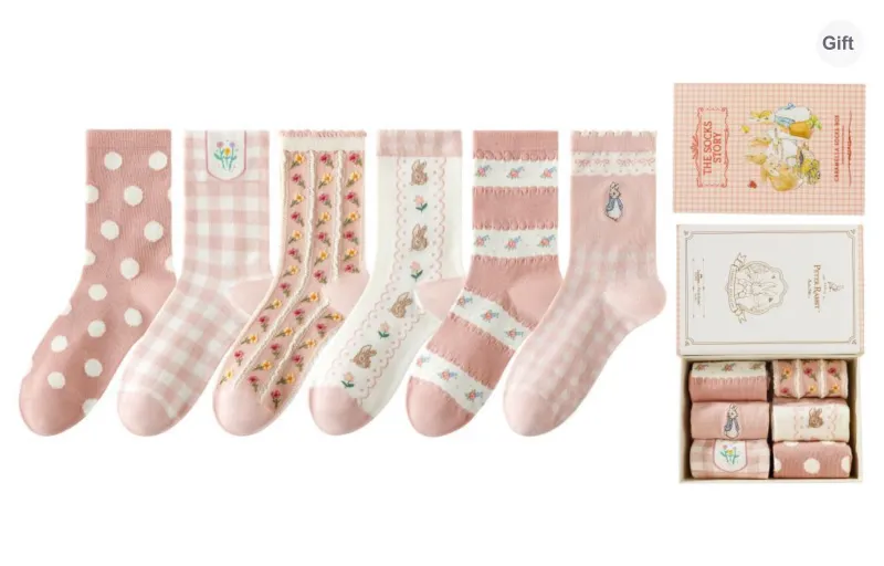 Caramella x BIDETULIANMINGKUAN Mid Calf Socks Women's Box 6 Pack-3