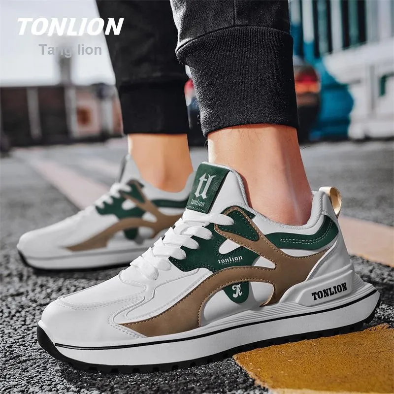 Tonlion Cushioning Anti Slip And Wear Resistant Low Top Casual Shoes Men's White Green-5