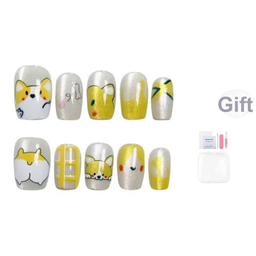 Yun Yue Joe Кошка Eyed CORGI False Nail Cute Cartoon Студенты Мультяшный Короткий ЛАДЬЕР 15 мм