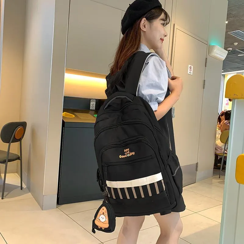 XIANGSU Nylon Backpack Regular Unisex Pink/Black/Gray/White/Brown-17