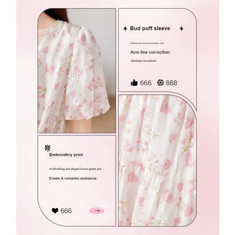 Like The Age Of Water Summer Short Sleeved Dress Regular Women's Pink-3