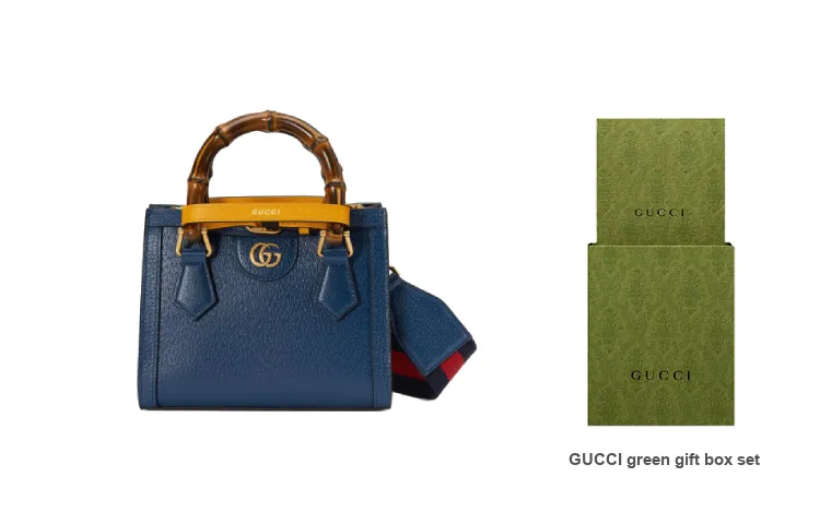 GUCCI Diana Leather Tote Bag Shopping Bag Shoulder Bag Crossbody Bag Handbags Mini Women's Blue-9