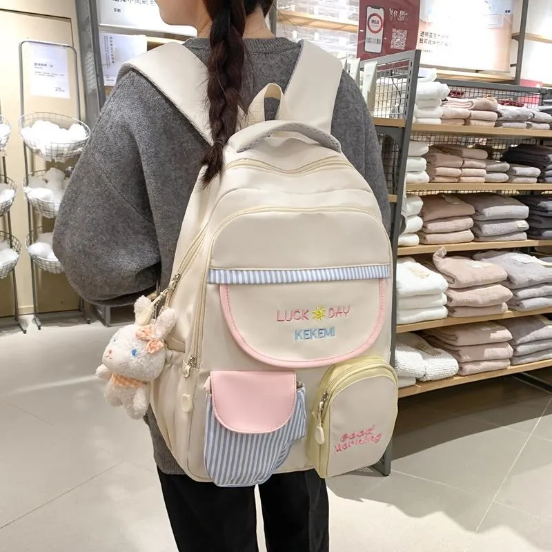 Travel Nylon Backpack Regular Women's Black/White/Yellow/Pink/Blue-14