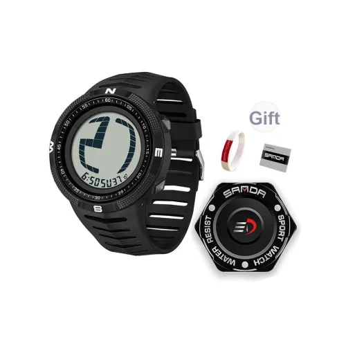 Sanda Electronic Механизм TPU Ремешок Часы Мужские Черный Циферблат