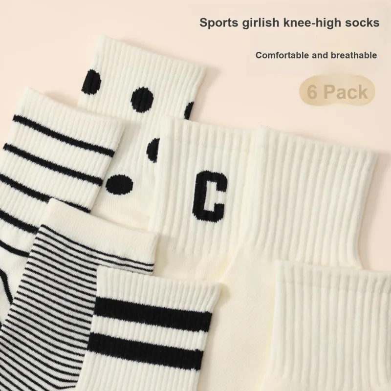 Cotton Shopping Mid Calf Socks Women's 6 Pack Mixed Color-4