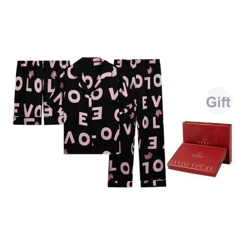 DAFENQIMIMA Письмо Клубничный Трехкомпонентный Набор Короткая Рубашка с Рукавами + Шорты + Брюки Женские Пижамные Комплекты