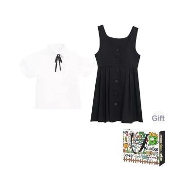 PZHK Two Piece Skirt Sets Women's White Shirt+Black Skirt Shopping Bag