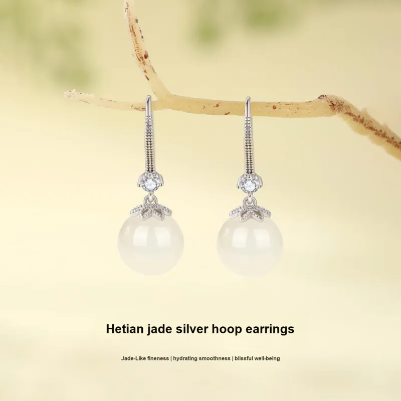 Olampe Hetian Jade Earrings White Jade/Pale Greenish White Jade Women's-1