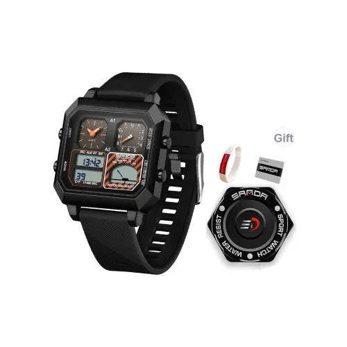 Sanda Электронный + Кварцевый механизм TPU Ремешок Часы Мужские Черный Циферблат