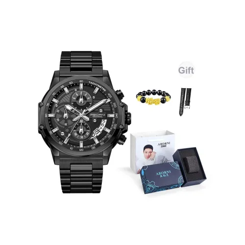 ABORNI Кварцевый механизм ремешок из нержавеющей стали черный циферблат мужские часы
