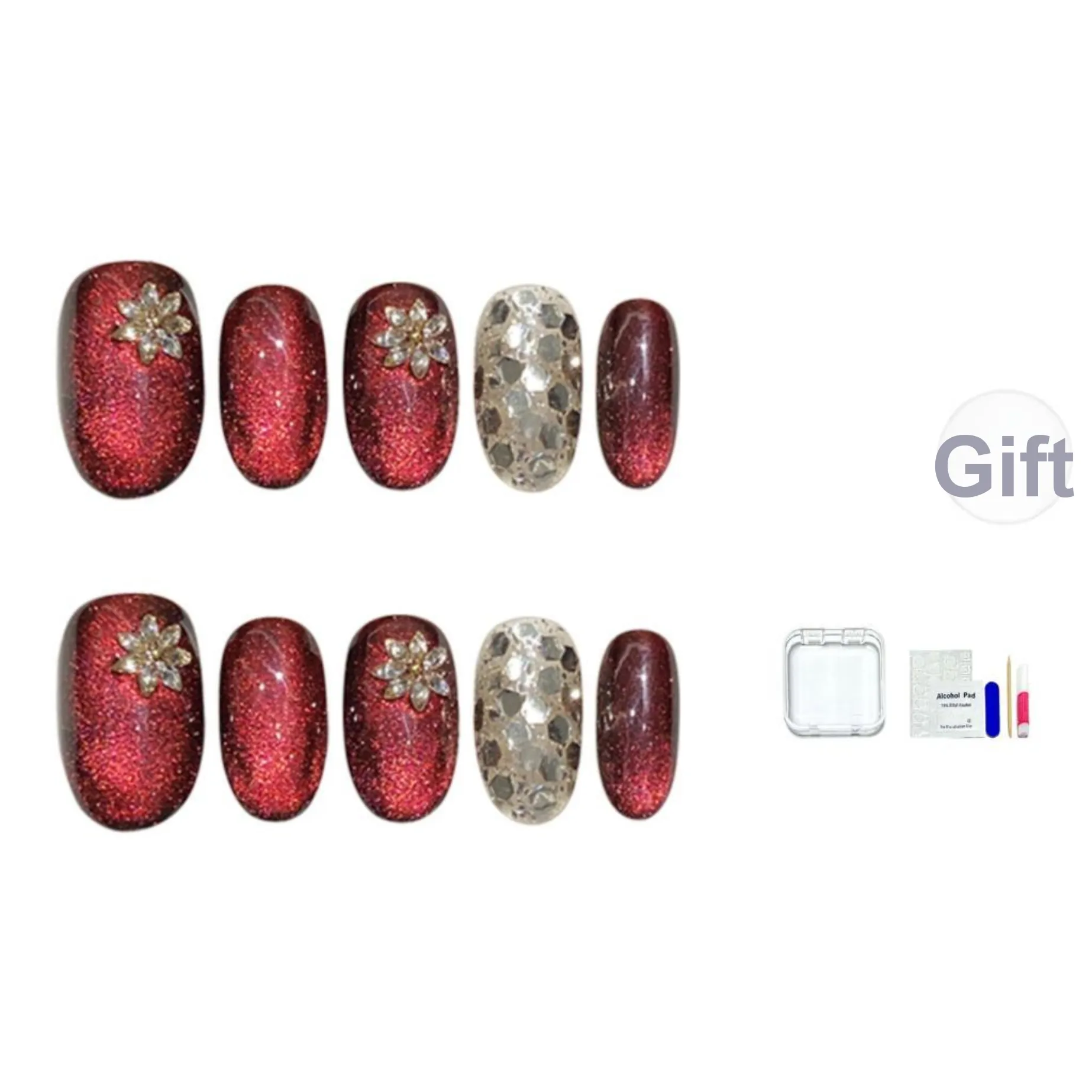 JINGCHANXUE Винтаж Milky Красный Pure Handcrafted False Nail Овал Рубин Градиентный Кошачий глаз 14mm