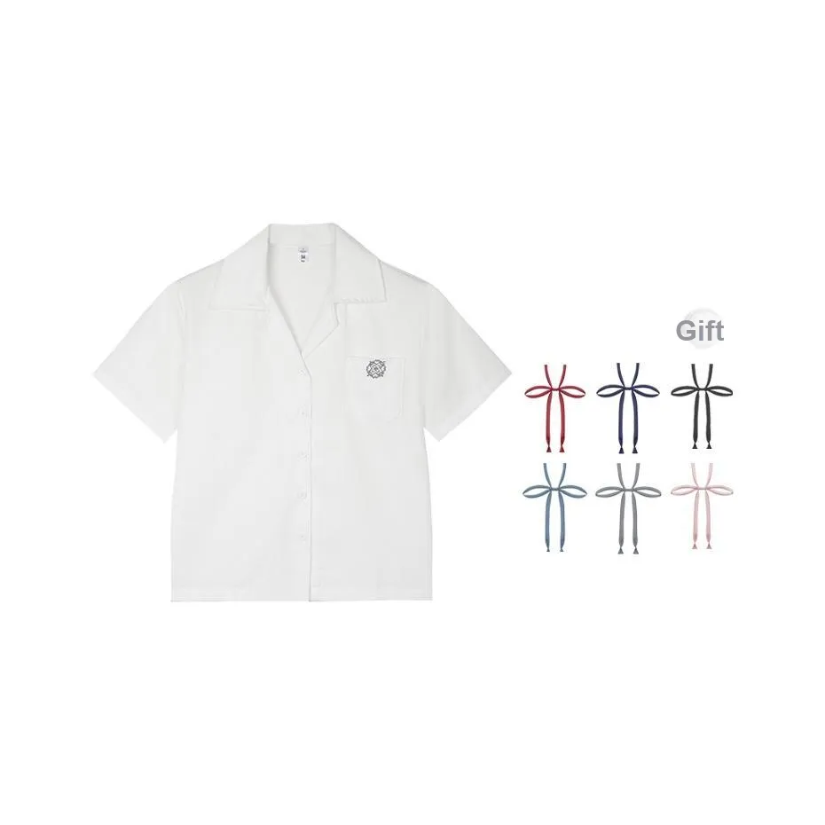 Ice Cream And Whale Рубашка Женская Белая Открытая Планка Рубашка