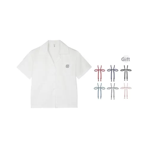 Ice Cream And Whale Рубашка Женская Белая Открытая Планка Рубашка