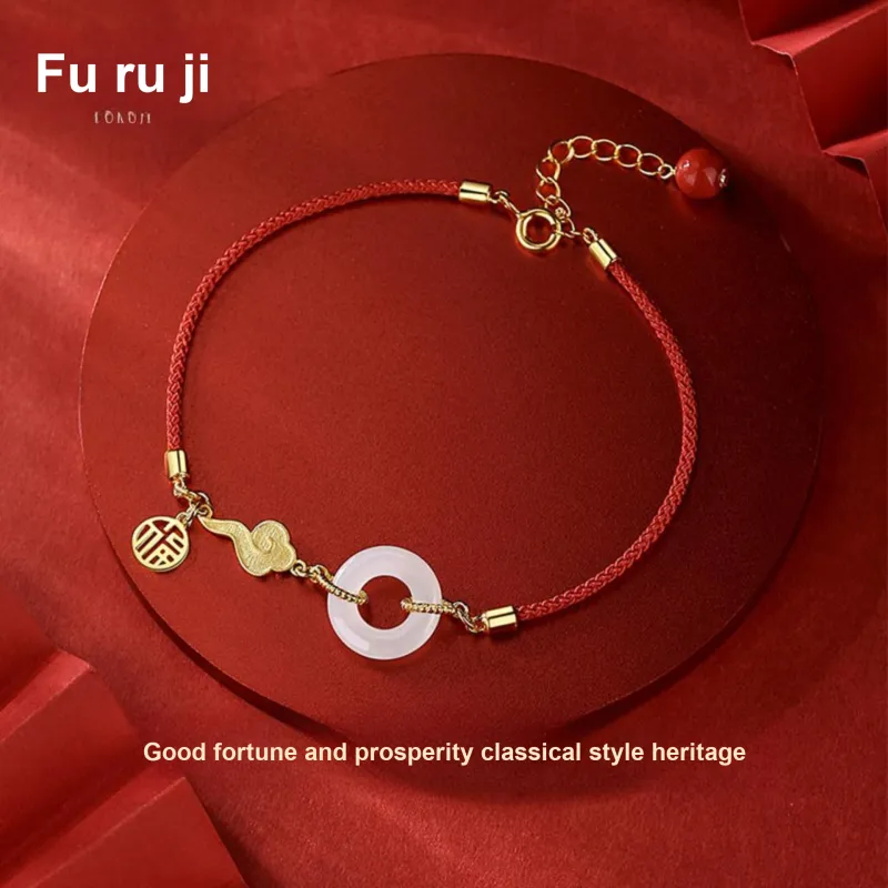 Fu Ru Ji Bracelets Pale Greenish White Jade Women's-5