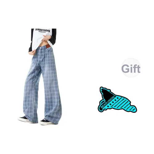 BEAR UNION Blue Plaid Unisex Jeans BEAR UNION Синий Клетка Унисекс Джинсы