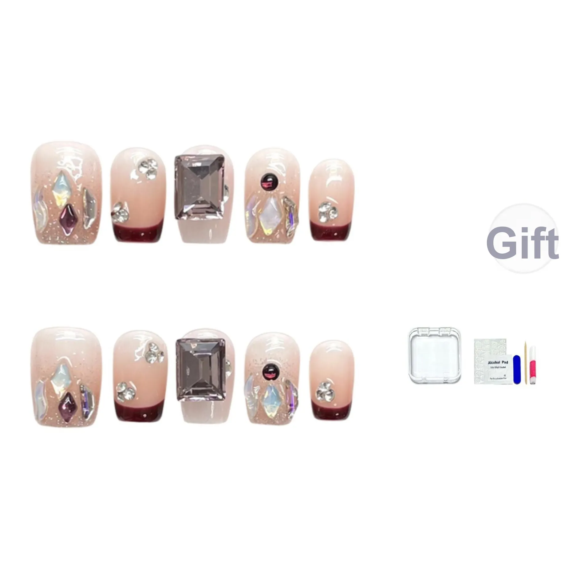 JINGCHANXUE Best Selling Rhinestone Premium Feel False Nail Short Square French Nude Coquette 12mm JINGCHANXUE Best Selling Стразы Премиум Feel False Nail Короткий Квадрат Французский Телесный Coquette 12mm