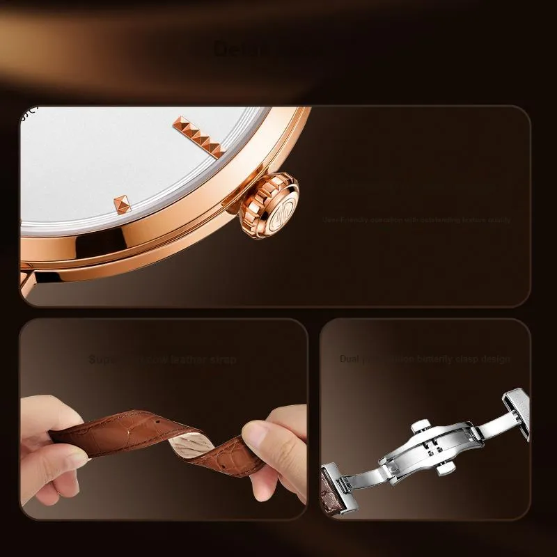 RARONE Master Collection Elegance Mechanical Movement Genuine Leather Strap Watch Men's Watches White Dial-12