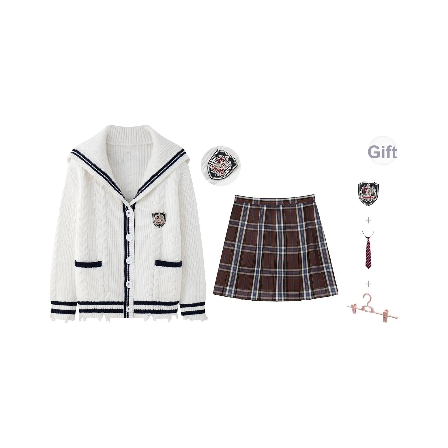 Tokyo Season Uniforms Women's White Loose Fit Sweater+Red Plaid Skirt