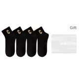 [4 Pack, Embroidered Anti-Pilling]4 Pairs Black