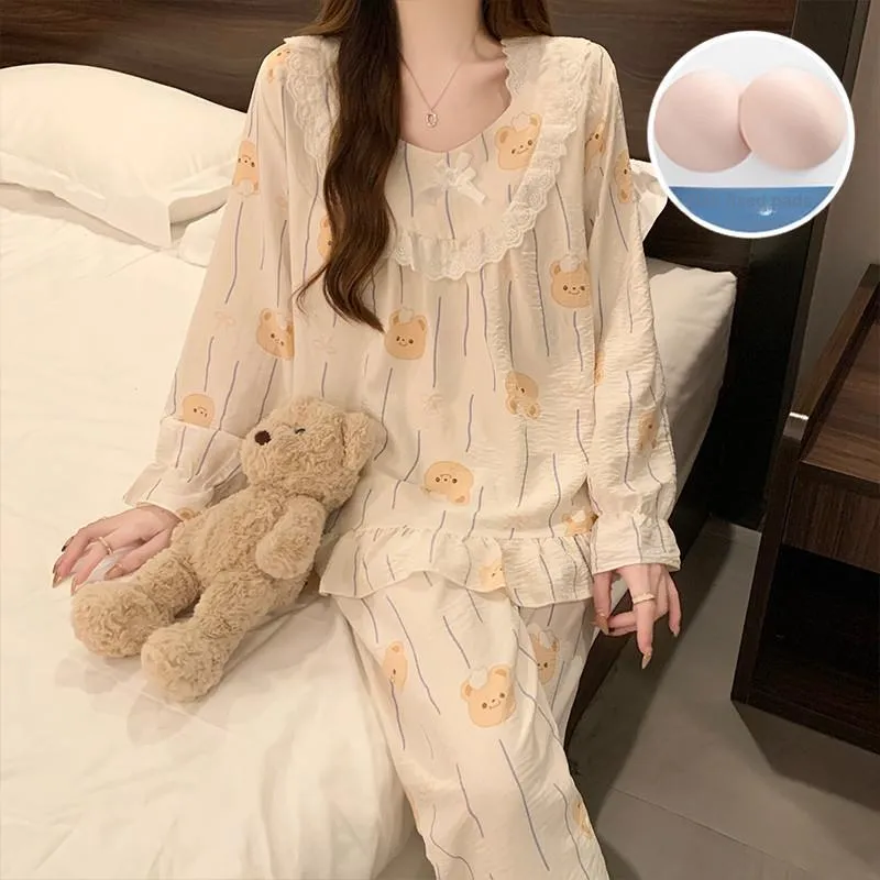 Pretty Lady Pajama Set Women's Apricot Base Bear-3