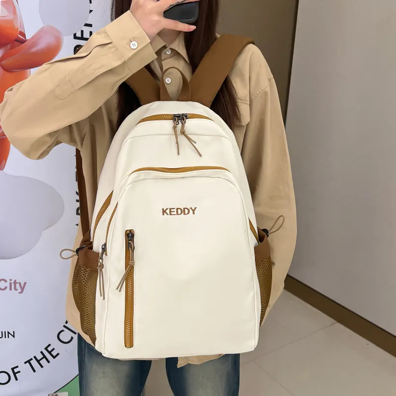 Cwatcun Nylon Backpack Unisex Ecru/Brown/Black/Coffee-3