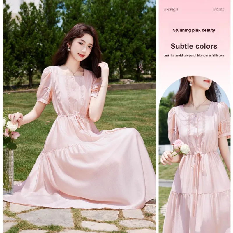 Like The Age Of Water Summer Short Sleeved Dress Regular Women's Pink-2
