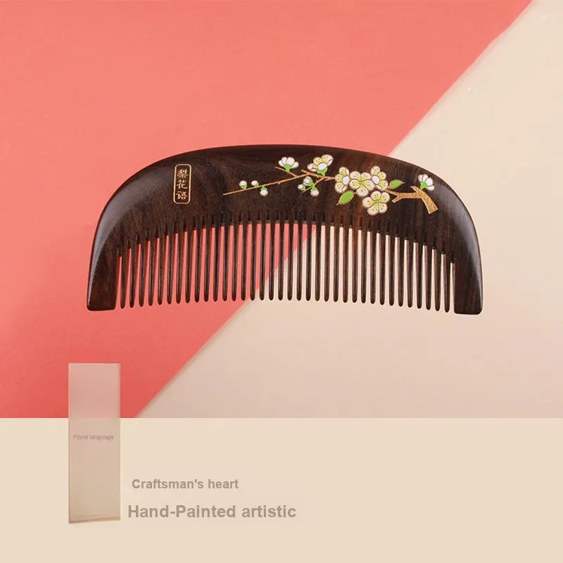 XIBI Hand Drawn Lacquer Art Treasure Rich Wooden Comb Shunfa Portable-1