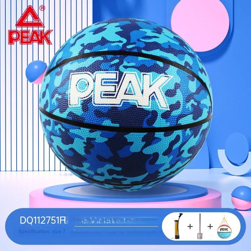 PEAK Rubber Basketball Rose Red Blue Size 7 Training Unisex-3