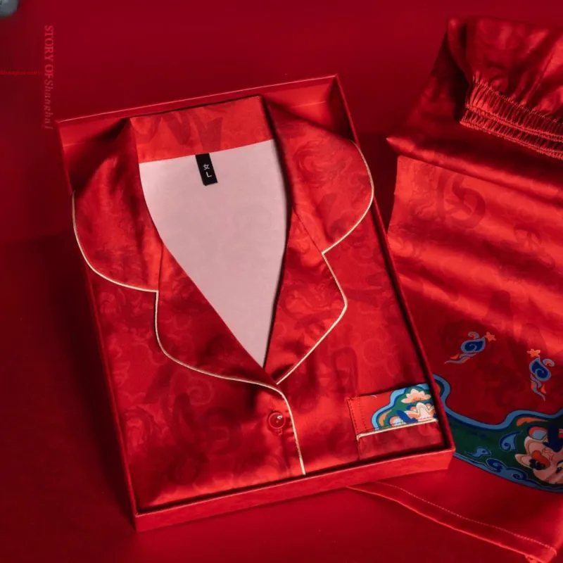 Shanghai Story Pajama Set Women's Gift Box Set Red Fortune Blue Waves-4