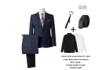 Clothing Set (Navy Blue Business Suit+Navy Blue Pants) with Tie+Black Shirt+Belt+Cotton Socks