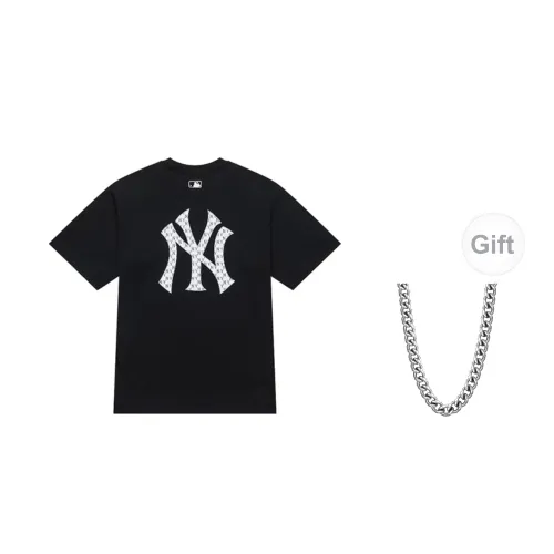 MLB New York Yankees Old Flower T-Shirts Unisex Black+Necklaces